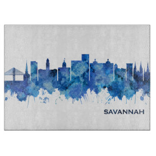 Savannah Georgia Skyline Blue Schneidebrett