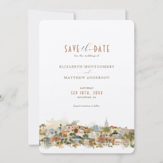 Savannah Georgia Skyline Rett-the-Date Einladung (Vorderseite)