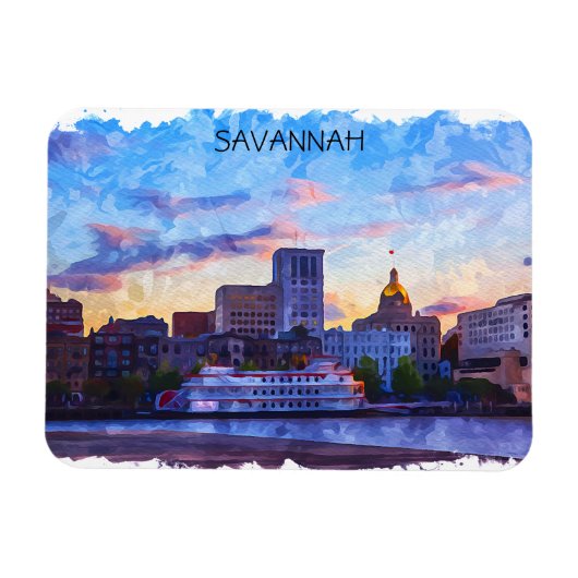 Savannah Georgia Skyline Riverfront Magnet (Horizontal)