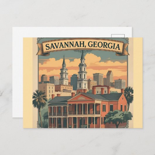 Savannah Georgia Skyline | Save Cityscape Postkarte (Vorne/Hinten)