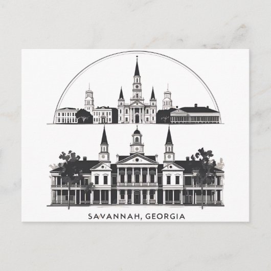 Savannah Georgia Skyline wird zu Postkarte (Vorderseite)