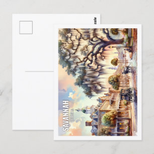 Savannah Georgia USA Berühmter Ort Aquarell Postkarte