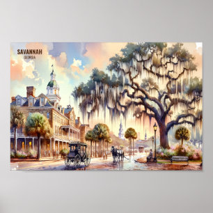 Savannah Georgia USA Travel Places watercolor Poster