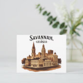 Savannah Georgia Vintag Skyline Postkarte (Stehend Vorderseite)