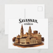 Savannah Georgia Vintag Skyline Postkarte (Vorne/Hinten)