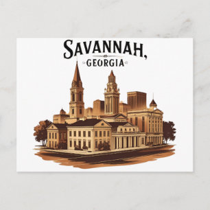 Savannah Georgia Vintag Skyline Postkarte