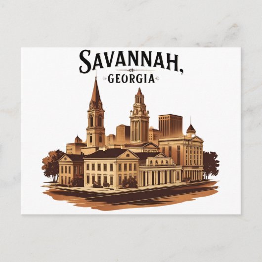 Savannah Georgia Vintag Skyline Postkarte (Vorderseite)