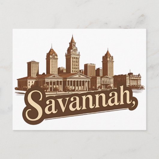 Savannah Georgia Vintag Skyline Postkarte (Vorderseite)