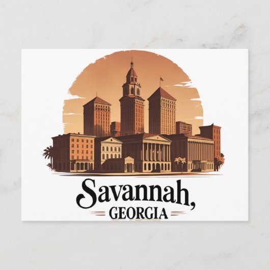 Savannah Georgia Vintag Skyline Postkarte (Vorderseite)