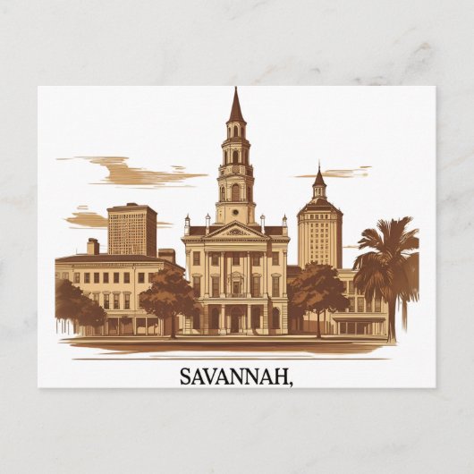 Savannah Georgia Vintag Skyline Postkarte (Vorderseite)