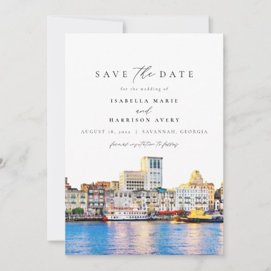 SAVANNAH Georgia Wasserfarbe Save the Date Einladung (Vorderseite)