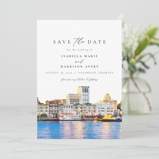 SAVANNAH Georgia Wasserfarbe Save the Date Einladung (Stehend Vorderseite)