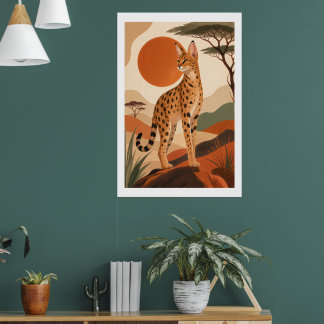 Savannah-Katze auf Felsen Boho-Wandkunst-Druck Saf Poster