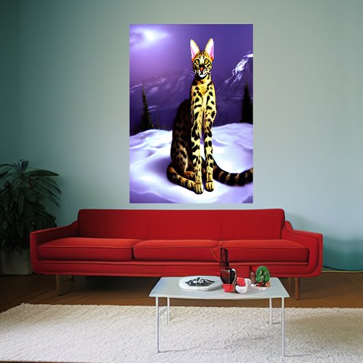 Savannah-Katze im Berg | AI Art Poster