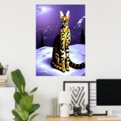 Savannah-Katze im Berg | AI Art Poster (Heimbüro)