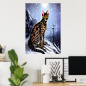 Savannah-Katze im schneebedeckten Berg | Art der A Poster (Heimbüro)