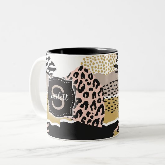 Savannah mit/ Custom Monogram & Name Zweifarbige Tasse (Vorderseite Links)