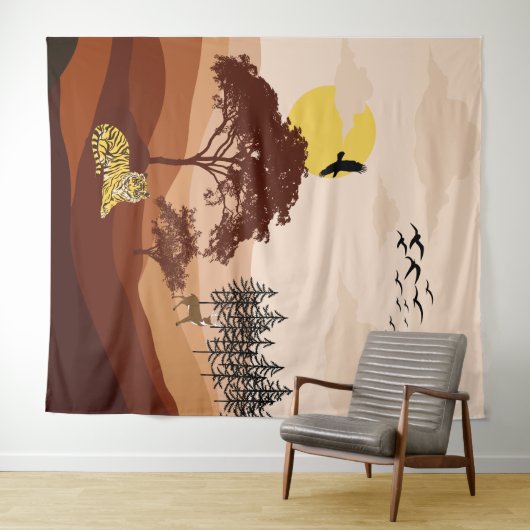 Savannah Nature Landschaft Sonnenuntergang Art Tap Wandteppich (Beispiel (Horizontal))