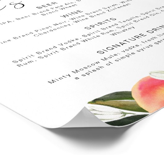 SAVANNAH Peach Let's Drink Bar Menu Poster (Ecke)