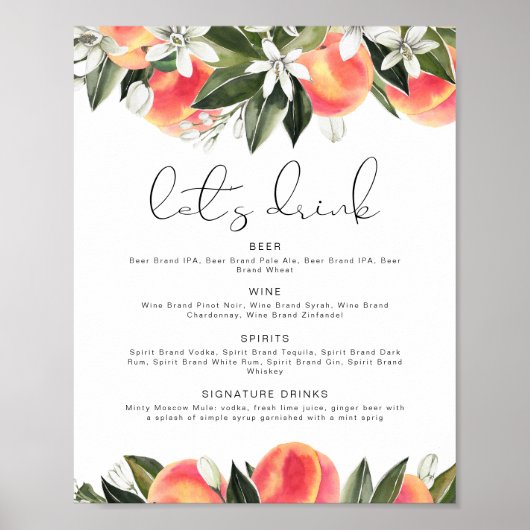 SAVANNAH Peach Let's Drink Bar Menu Poster (Vorne)