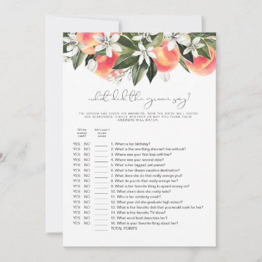 SAVANNAH peach, was der Gräuel sagte, Bridal Game Einladung (Vorderseite)