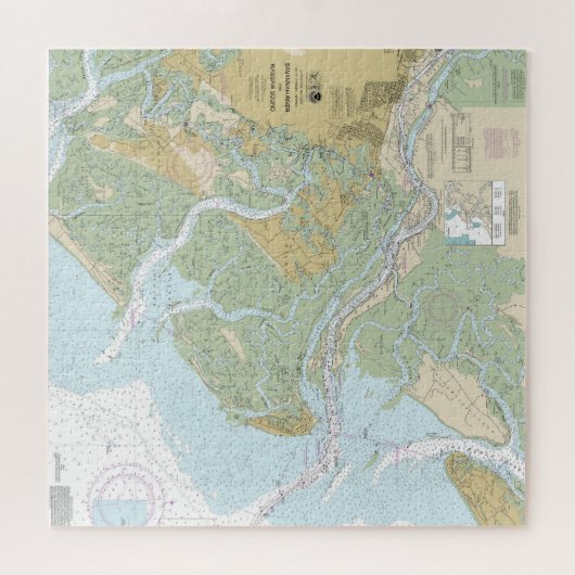 Savannah River und Wassaw Sound Nautical Chart Puzzle (Horizontal)