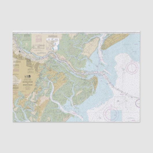 Savannah River und Wassaw Sound Nautical Chart Seidenpapier (Vorderseite)
