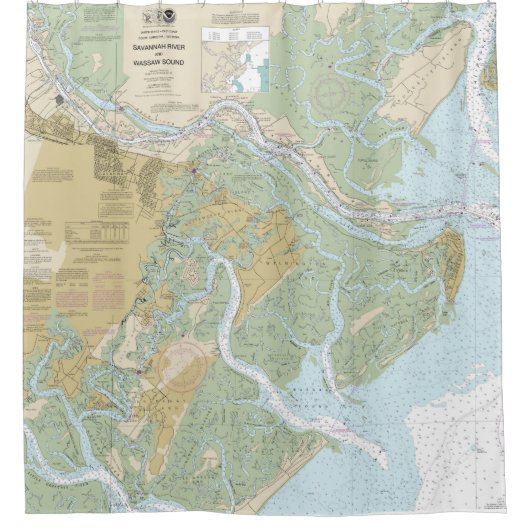 Savannah River und Wassaw Sound - Schönes Diagramm Duschvorhang (Vorderseite)