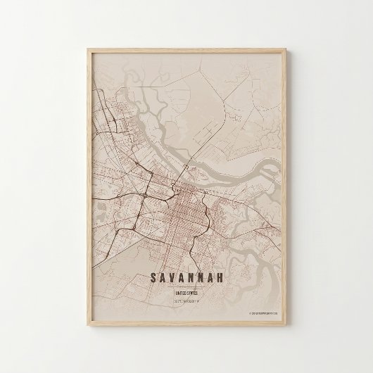 Savannah Rustic Map Print Poster Wandkunst Geschen