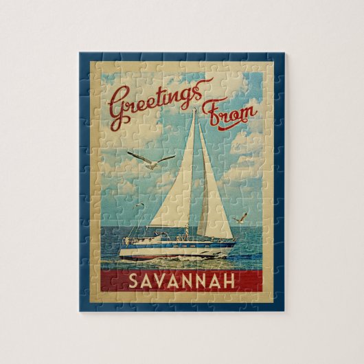 Savannah Sailboat Vintage Travel Georgia Puzzle (Vertikal)