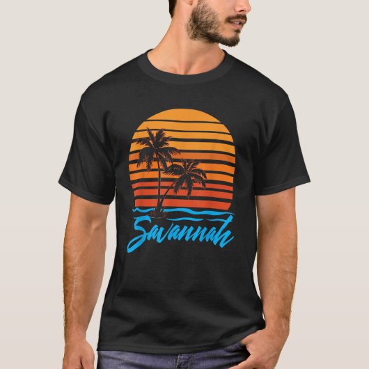 Savannah Sunset Palm Trees Beach Urlaub Tourist T-Shirt (Vorderseite)