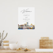 SAVANNAH Watercolor Skyline Wedding Welcome Sign Poster (Küche)