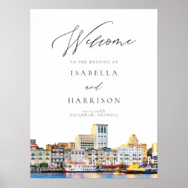 SAVANNAH Watercolor Skyline Wedding Welcome Sign Poster