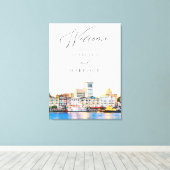 SAVANNAH Watercolor Skyline Wedding Willkommen Leinwanddruck (Insitu (Holzboden))