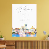 SAVANNAH Watercolor Skyline Wedding Willkommen Leinwanddruck (Insitu (Wohnzimmer))