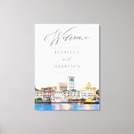 SAVANNAH Watercolor Skyline Wedding Willkommen Leinwanddruck