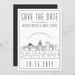 Savannah Wedding   Stilisierte Skyline Save the Da Einladung