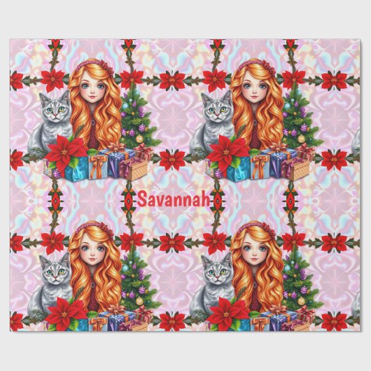 SAVANNAH ~ Weihnachtsmädchen und Katze ~ Geschenkpapier (Flach)