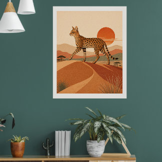 Savanne-Katze Wüstenuntergang Wandkunst Safari Boh Poster