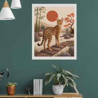 Savanne-Katzen-Garten-Boho-Wandkunst-Druck Botanis Poster