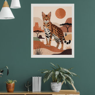 Savanne-Katzen-Landschaft Boho-Kunstprint Poster