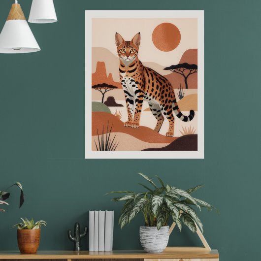 Savanne-Katzen-Landschaft Boho-Kunstprint Poster (Wohnzimmer 1)