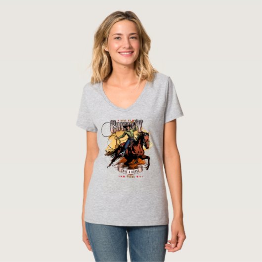 Save A Horse; Ride A Cowboy | Women V-Neck T-Shirt (Vorderseite Vollansicht)