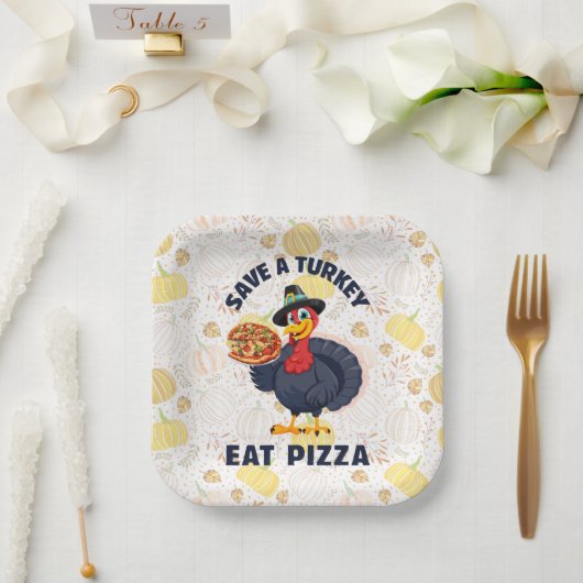 Save A Turkey Eat Pizza Funny Happy Thanksgiving Pappteller (Hochzeit)