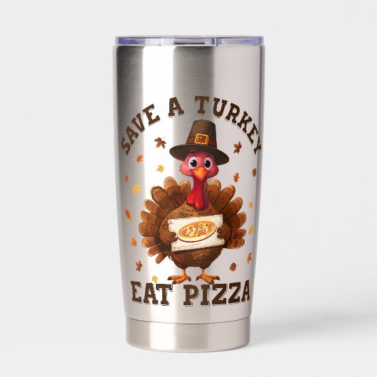 Save a Turkey Eat Pizza – Funny Thanksgiving Pizza Thermobecher (Vorderseite)