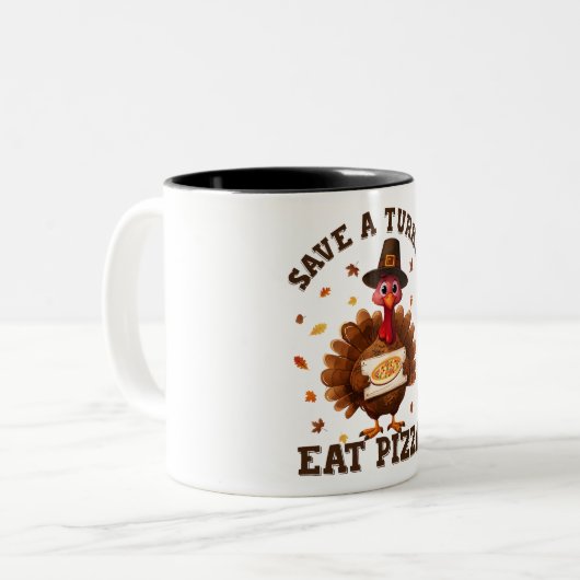 Save a Turkey Eat Pizza – Funny Thanksgiving Pizza Zweifarbige Tasse (Vorderseite Links)