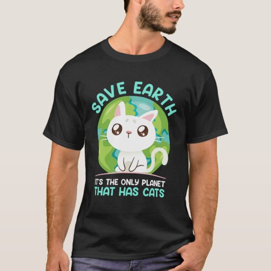 Save Earth Cat Environment Protection Earth Day T-Shirt (Vorderseite)