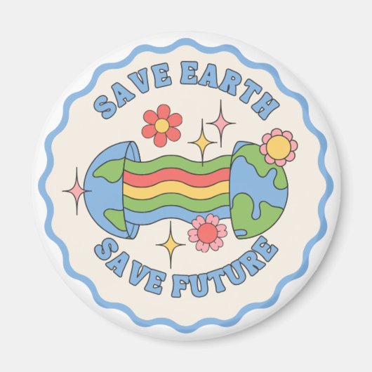 Save Earth, Save Future – Colorful Cartoon Earth Magnet (Vorne)