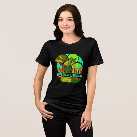 Save Earth Save Us Elephant Earth Day T-Shirt Tri-Blend Shirt (Vorderseite voll)