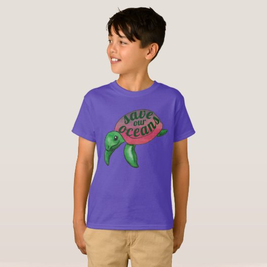 Save Our Oceans Purple Sea Turtle T-Shirt (Vorne ganz)